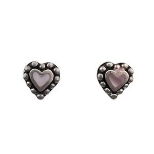 Heart Stud Mother of Pearl Pierced Sterling Silver Earrings